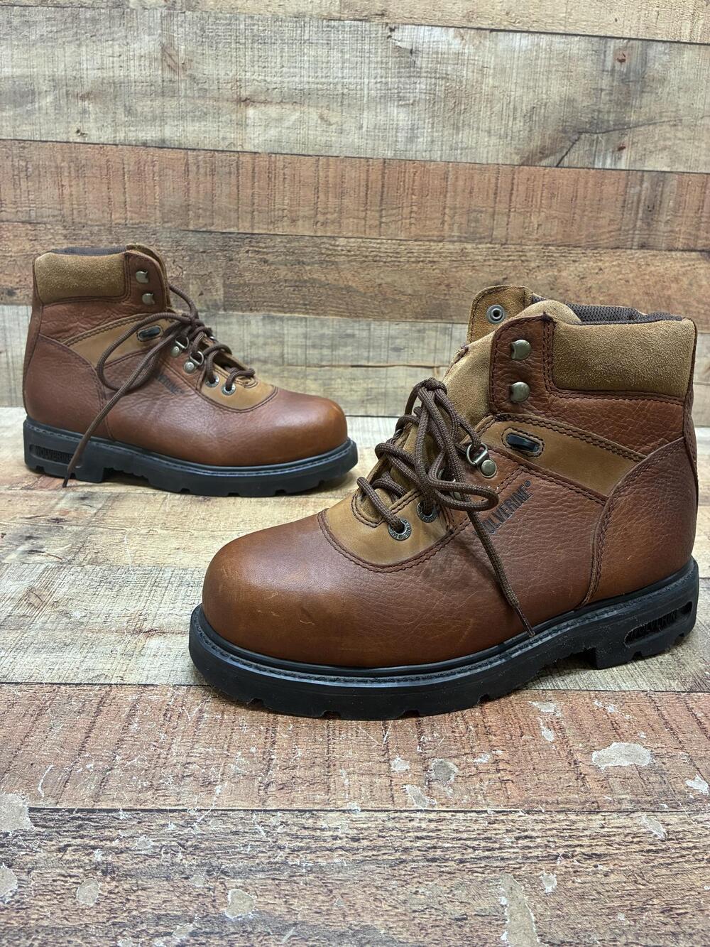 Wolverine Boots Mens Size 9 42 Brown Leather Steel Toe Ankle Workwear W04013